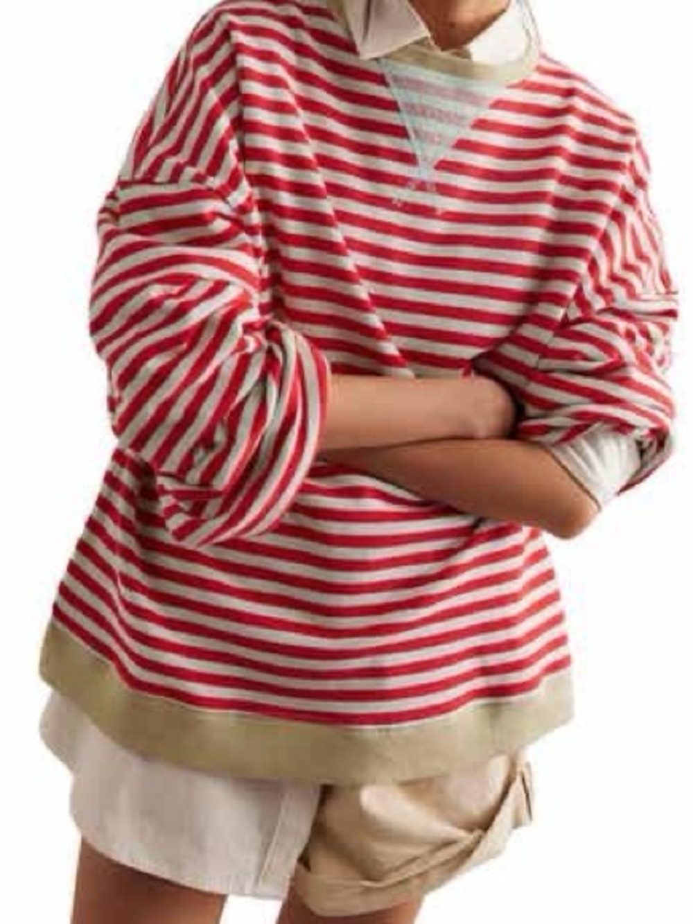 We The Free Red and White Striped Crewneck Sweater